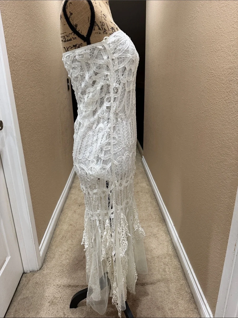 Free People Ivory Strapless Crochet Fringe Maxi Dress
